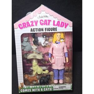 Archie McPhee Crazy Cat Lady‎ Action Figure with 6 Cats NEW